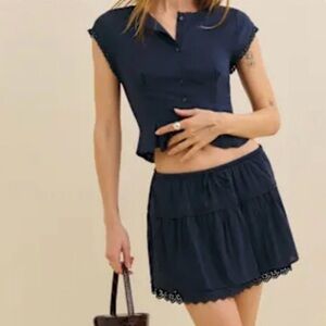 Reformation Navy Tiered Mini Skirt Set